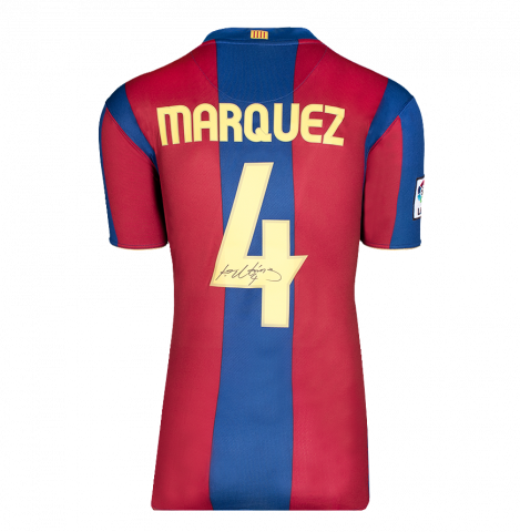 Rafael Marquez Back Signed FC Barcelona 2007-08 Home Shirt with Fan Style Numbers