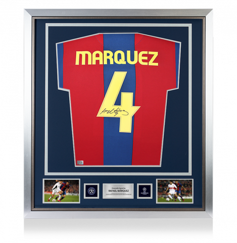 Rafael Marquez Official UEFA Champions League Back Signed and Framed FC Barcelona 2007-08 Home Shirt with Fan Style Numbers