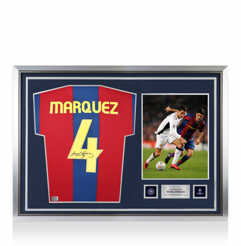 Rafael Marquez Official UEFA Champions League Back Signed and Hero Framed FC Barcelona 2007-08 Home Shirt with Fan Style Numbers