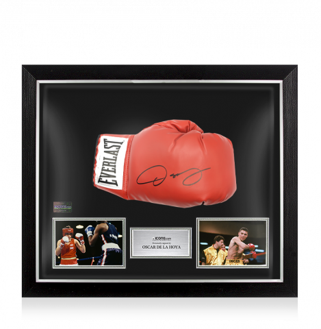 Oscar De La Hoya Signed Everlast Red Boxing Glove In Bubble Frame: Option 1