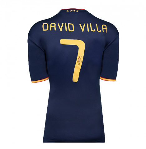 David Villa Back Signed Spain 2010 Away Shirt In Deluxe Packaging