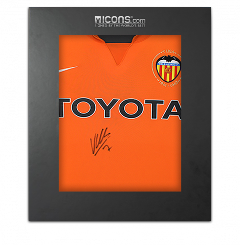 David Villa Front Signed Valencia CF 2007-08 Away Shirt In Deluxe Packaging