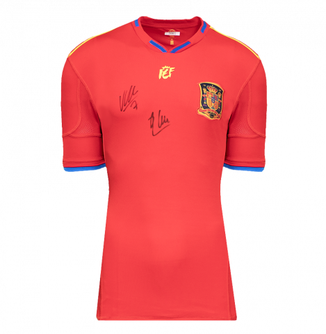 Xabi Alonso and David Villa Dual Signed Spain 2010 Home Shirt In Deluxe Packaging