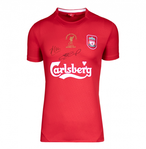 Steven Gerrard and Xabi Alonso Dual Signed Liverpool FC 2005 Home Shirt In Deluxe Packaging