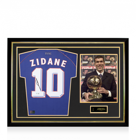 Zinedine Zidane Official Ballon d'Or™ Back Signed and Hero Framed France 1998 Home Shirt