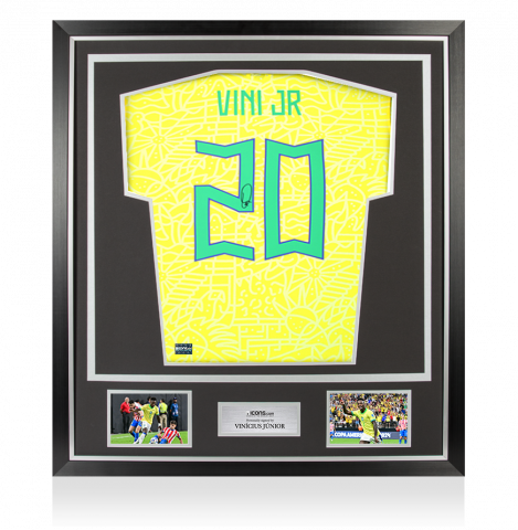 Vinicius Jr. Back Autographed Brazil 2024 Home Jersey with Fan Style Numbers In Classic Frame