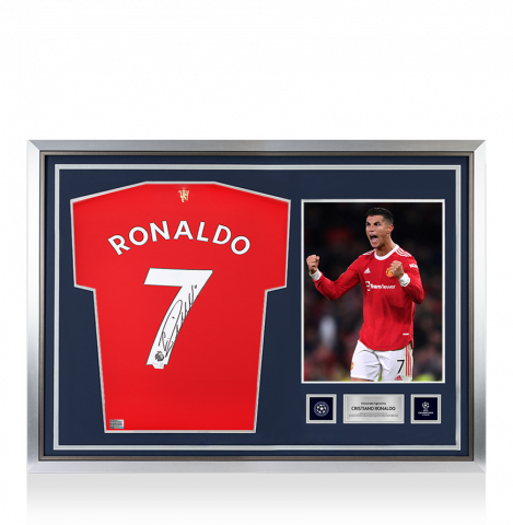 Cristiano Ronaldo Official UEFA Champions League Back Signed and Hero Framed Manchester United 2021-22 Home Shirt