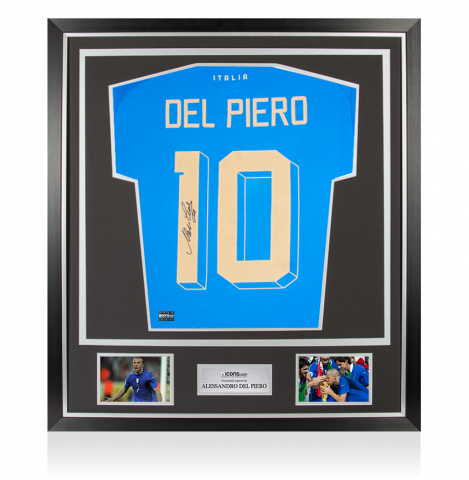 Alessandro Del Piero Back Signed Italy 2022-23 Home Shirt with Fan Style Numbers In Classic Frame