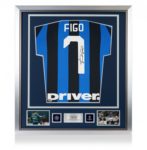 Luis Figo Official UEFA Champions League Back Signed and Framed Internazionale 2019-20 Home Shirt with Fan Style Number