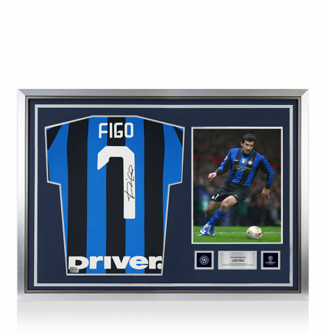 Luis Figo Official UEFA Champions League Back Signed and Hero Framed Internazionale 2019-20 Home Shirt with Fan Style Number