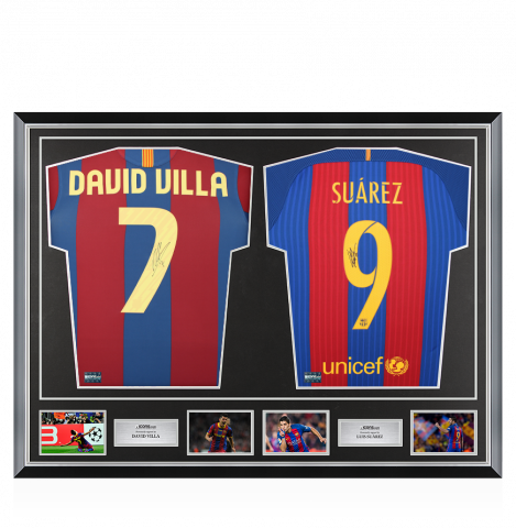 David Villa & Luis Suarez Signed Barcelona Shirts In Classic Dual Frame
