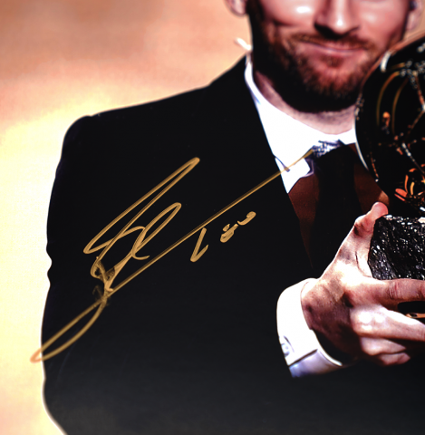 Lionel Messi Official Signed Photo In Black Wooden Frame: 2019 Ballon d'Or Winner
