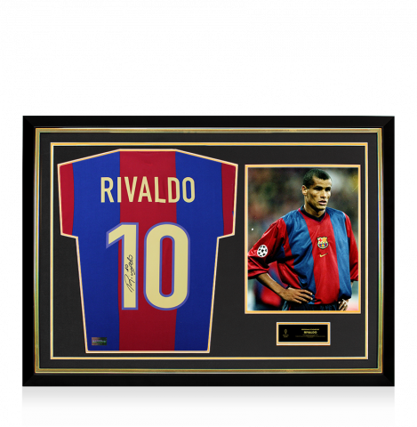 Rivaldo Official Ballon d'Or™ Back Signed and Hero Framed FC Barcelona 1998 Home Shirt