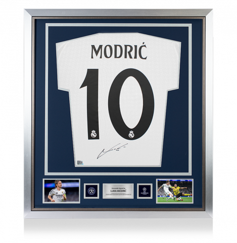 Luka Modric Official UEFA Champions League Back Signed and Framed Real Madrid 2024-25 Home Shirt