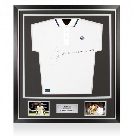 Carlos Alcaraz Signed Wimbledon Polo Shirt - "2x Wimbledon Winner" Inscription In Classic Frame