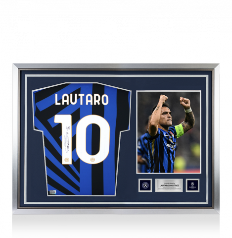 Lautaro Martinez Official UEFA Champions League Back Signed and Hero Framed Internazionale 2024-25 Home Shirt