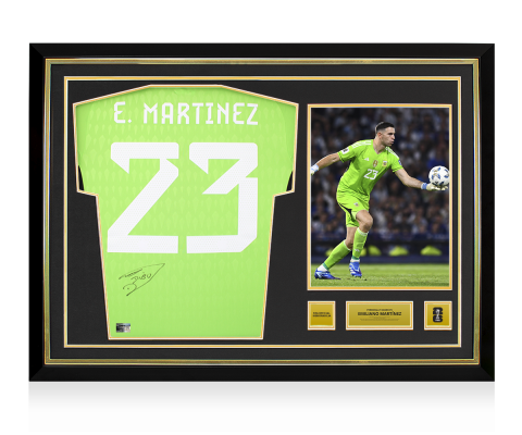 Emiliano Martinez Official 2026 FIFA World Cup™ Back Signed and Hero Framed Argentina 2022 Home Goalkeeper Shirt