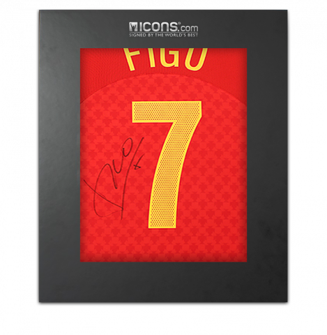 Luis Figo Back Signed Portugal 2004-06 Home Shirt In Deluxe Packaging