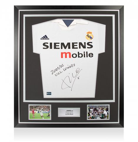 Luis Figo Signed Real Madrid Centenary Home Shirt- "01-02 UCL Winner" Inscription In Classic Frame