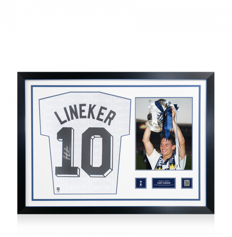 Gary Lineker Official Tottenham Hotspur Signed and Framed 1991 FA Cup Semi Final Home Shirt