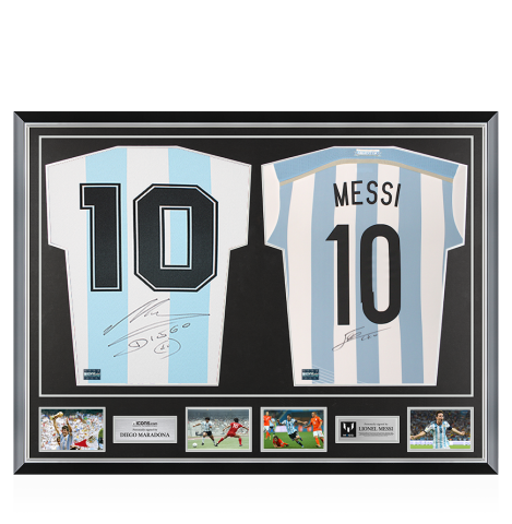 Diego Maradona & Lionel Messi Signed Argentina Shirts In Classic Dual Frame