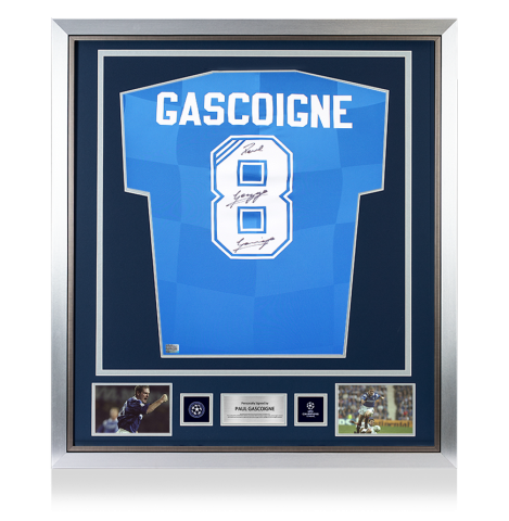 Paul Gascoigne Official UEFA Champions League Back Signed and Framed Rangers 2016-18 Home Shirt
