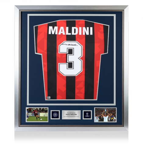 Paolo Maldini Official UEFA Champions League Back Signed and Framed 1994 AC Milan Home Shirt
