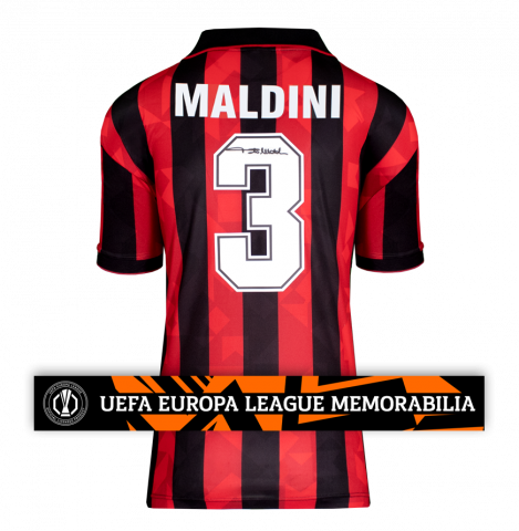 Paolo Maldini Official UEFA Europa League Back Signed 1994 AC Milan Home Shirt