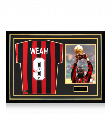 George Weah Official Ballon d'Or™  Back Signed and Hero Framed AC Milan 1996 Home Shirt