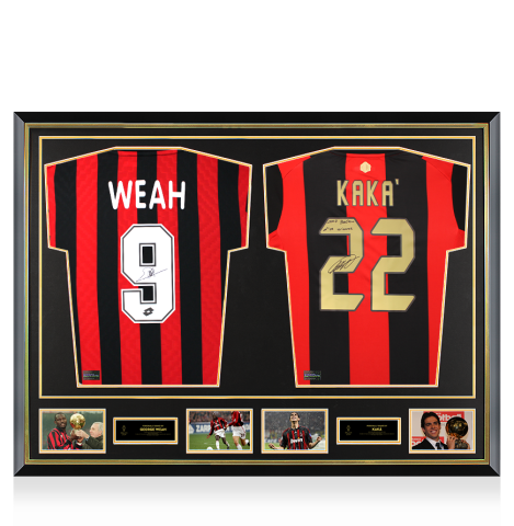 George Weah & Kaka Official Ballon d'Or™  Signed and Dual Framed AC Milan Shirts