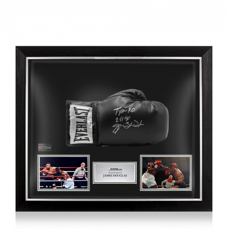 James Buster Douglas Signed Everlast Black Boxing Glove In Bubble Frame: Option 1 - Tyson KO 2-11-90