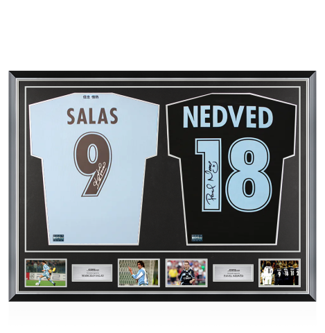 Marcelo Salas & Pavel Nedved Signed SS Lazio Shirts In Classic Dual Frame