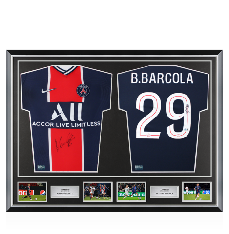 Marco Verratti & Bradley Barcola Signed Paris Saint-Germain Shirts In Classic Dual Frame