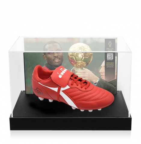George Weah Official Ballon d'Or Signed Diadora Boot In Photo Acrylic Case: Option 1