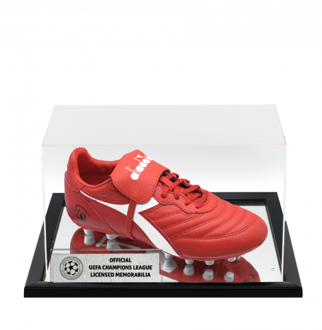 George Weah Official UEFA Champions League Signed Diadora Brasil Classico Football Boot In Acrylic Case