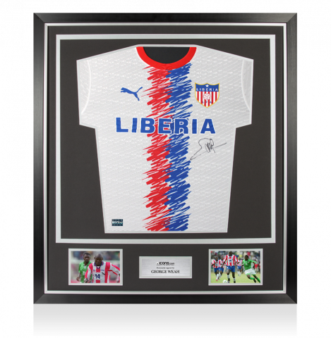 George Weah Front Signed Liberia Home Shirt  In Classic Frame