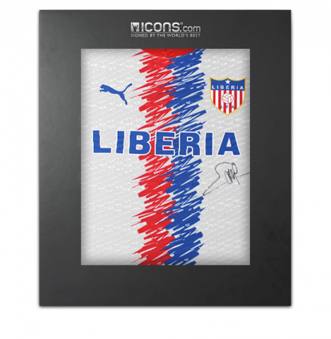 George Weah Front Signed Liberia Home Shirt  In Deluxe Packaging