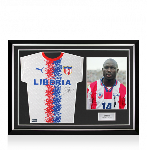 George Weah Front Signed Liberia Home Shirt  In Hero Frame: Option 1