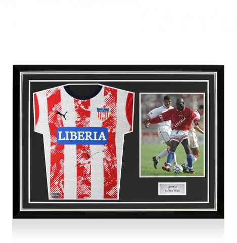George Weah Front Signed Liberia Home Shirt In Hero Frame: Option 1