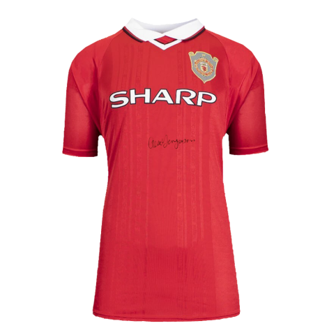 Sir Alex Ferguson Front Signed Manchester United 1999 UEFA Champions League Home Shirt In Deluxe Packaging
