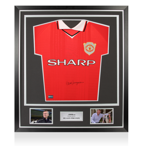 Sir Alex Ferguson Front Signed Manchester United 1999 UEFA Champions League Home Shirt In Classic Frame