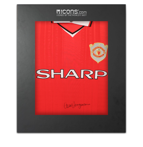 Sir Alex Ferguson Front Signed Manchester United 1999 UEFA Champions League Home Shirt In Deluxe Packaging