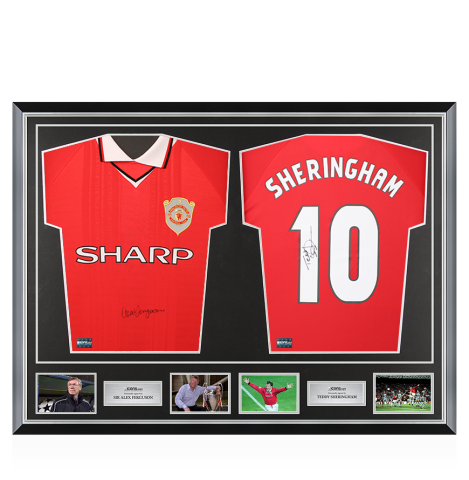 Sir Alex Ferguson & Teddy Sheringham Signed Manchester United Shirts In Classic Dual Frame Sir Alex Ferguson & Teddy Sheringham Signed Manchester United Shirts In Classic Dual Frame