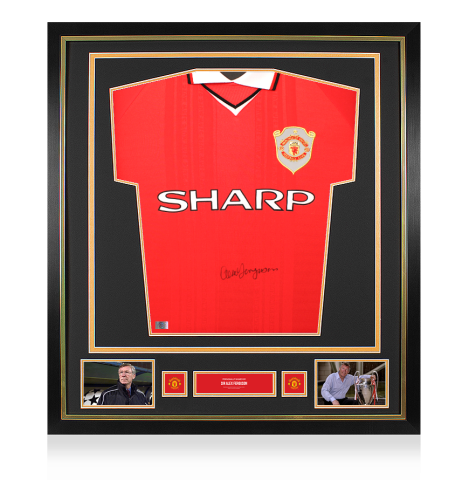 Sir Alex Ferguson Official Manchester United Front Signed and Framed 1999 UEFA Champions League Home Shirt