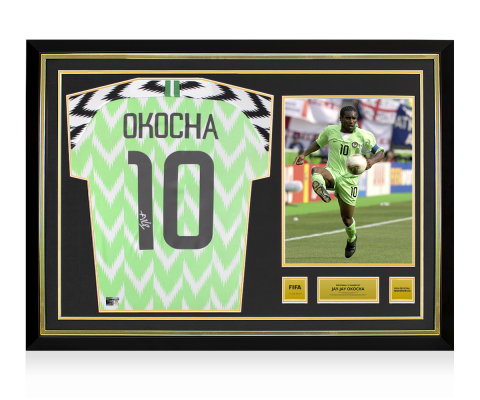 Jay-Jay Okocha Official FIFA World Cup™ Back Signed and Hero Framed Nigeria 2018 Home Shirt