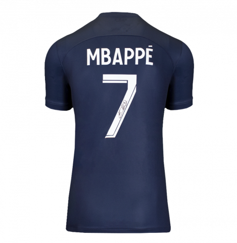 Kylian Mbappe Back Signed Paris Saint-Germain 2022-23 Home shirt with Fan Style Numbers In Deluxe Packaging