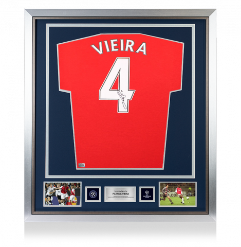 Patrick Vieira Official UEFA Champions League Back Signed and Framed Arsenal Retro Home Shirt