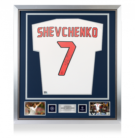 Andriy Shevchenko Official UEFA Champions League Back Signed and Framed AC Milan 2004-05 Away Shirt