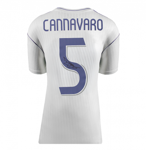 Fabio Cannavaro Back Signed Real Madrid Modern Home Shirt In Deluxe Packaging