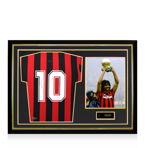 Ruud Gullit Official Ballon d'Or™ Back Signed and Hero Framed AC Milan 1988 Home Shirt